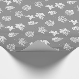 Papel De Regalo Hojas de otoño - gris de plata y blanco