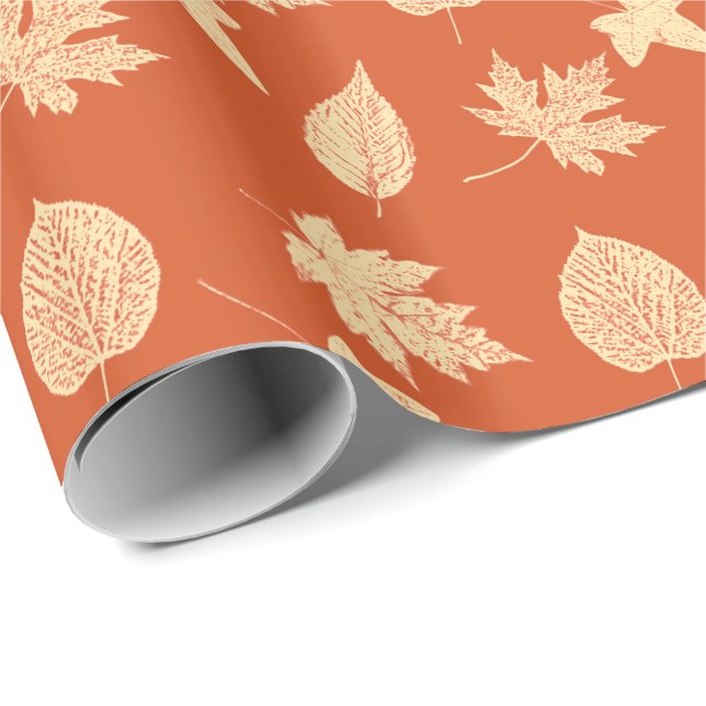 Papel De Regalo Hojas de otoño - mandarina (Esquina del rollo)