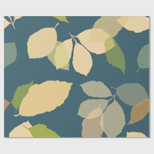 Papel De Regalo Hojas de otoño modernas con fondo azul turquesa