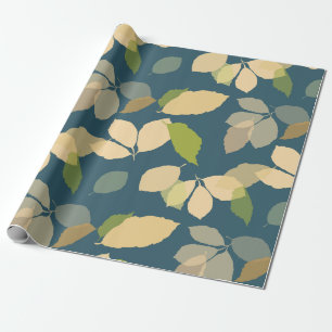 Papel De Regalo Hojas de otoño modernas con fondo azul turquesa