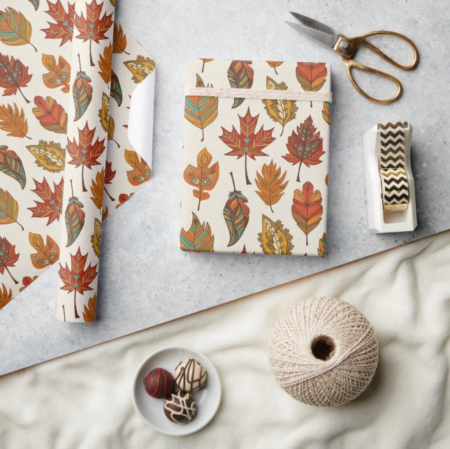 Papel De Regalo Hojas de otoño multicolor boho caprichosas (Artesanía)