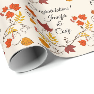 Papel De Regalo Hojas de otoño personalizan nombres Boda regalo