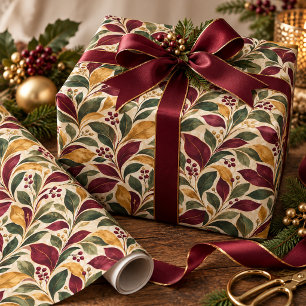 Papel De Regalo Hojas de otoño tonos joya