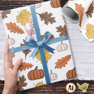 Papel De Regalo Hojas de otoño y calabazas Cosecha de otoño