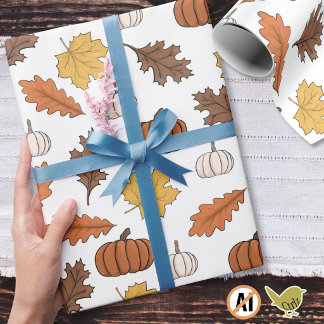 Papel De Regalo Hojas de otoño y calabazas Cosecha de otoño