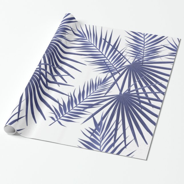 Papel De Regalo Hojas de palma azules tropicales (Desenrollado)