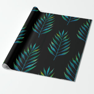 Papel De Regalo Hojas de palma de color agua verde sobre fondo neg