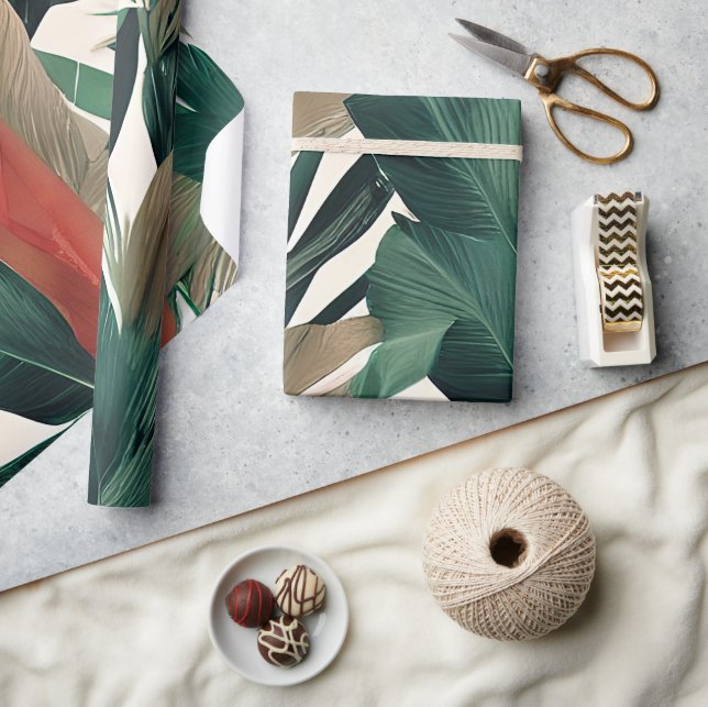 Papel De Regalo Hojas de palma en tonos discretos (Artesanía)
