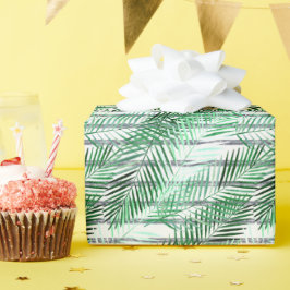 Papel De Regalo Hojas de palma sobre un fondo blanco y negro rayad