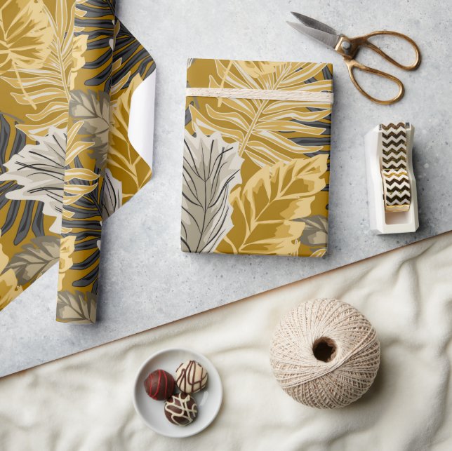 Papel De Regalo Hojas de palma, tropicales, botánicas, selvas, bos (Artesanía)