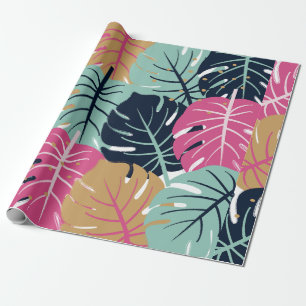 Papel De Regalo Hojas de Palma Tropicales en Rosa y Azul