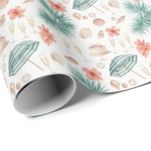 Papel De Regalo Hojas de palmera de cumpleaños tropical y copas de