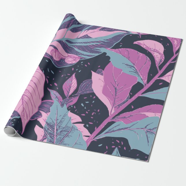 Papel De Regalo Hojas de Pastel en fondo oscuro (Desenrollado)