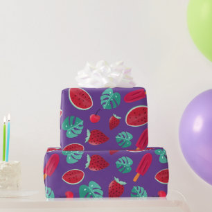 Papel De Regalo Hojas de pavimento, cereza, fresa y sandía