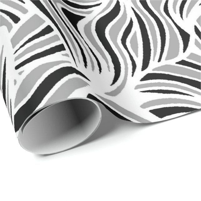 Papel De Regalo Hojas de plata y negro (Esquina del rollo)