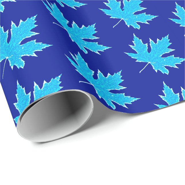 Papel De Regalo Hojas de roble: azul y blanco (Esquina del rollo)