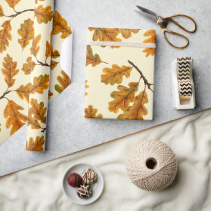 Papel De Regalo Hojas de roble otoñales en blanco roto