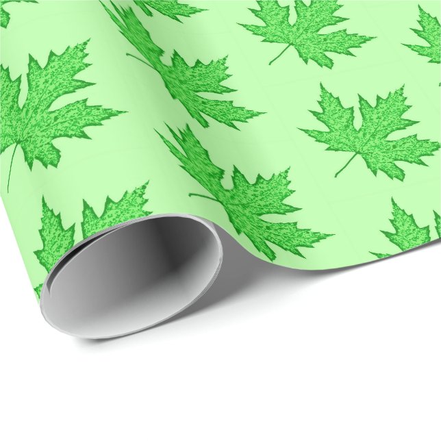 Papel De Regalo Hojas de roble - tonos verdes (Esquina del rollo)
