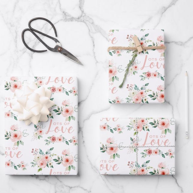 Papel de regalo Hojas de rosa a la acuarela Mucho  (Anverso)