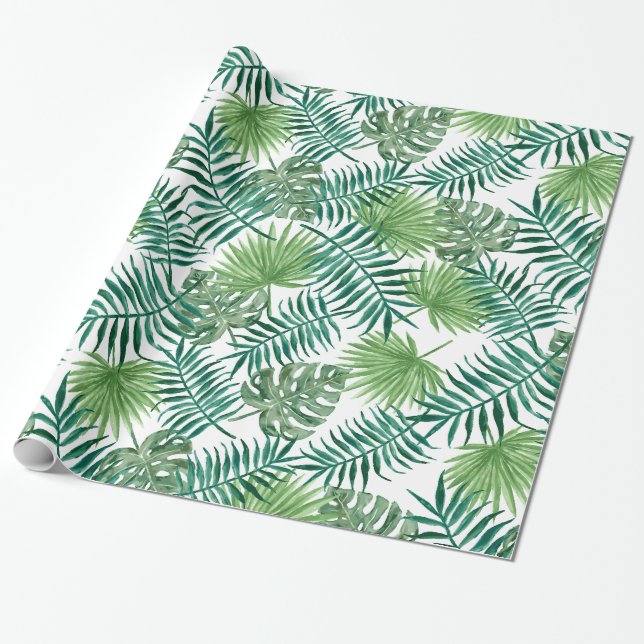 Papel De Regalo Hojas exóticas verdes (Desenrollado)