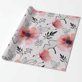 Papel De Regalo Hojas florales naranjas delicadas modernas