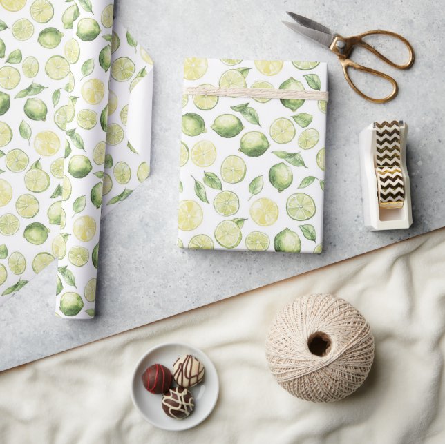 Papel De Regalo Hojas Frutas Limas Verdes (Artesanía)