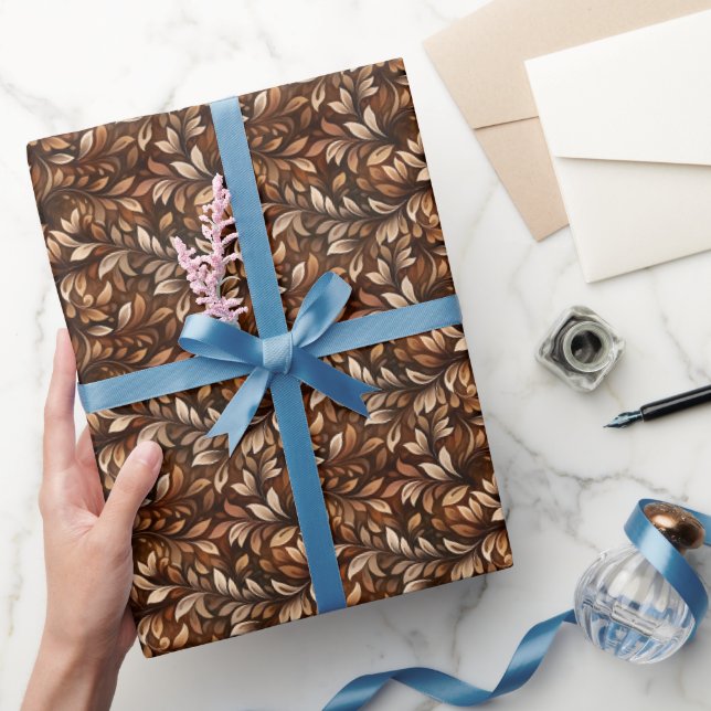 Papel De Regalo Hojas Marrones Acuarela  (Regalar)
