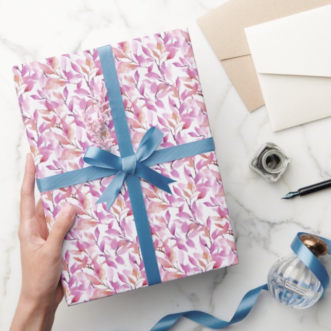 Papel De Regalo Hojas Moradas de Acuarela sobre Blanco  (Regalar)