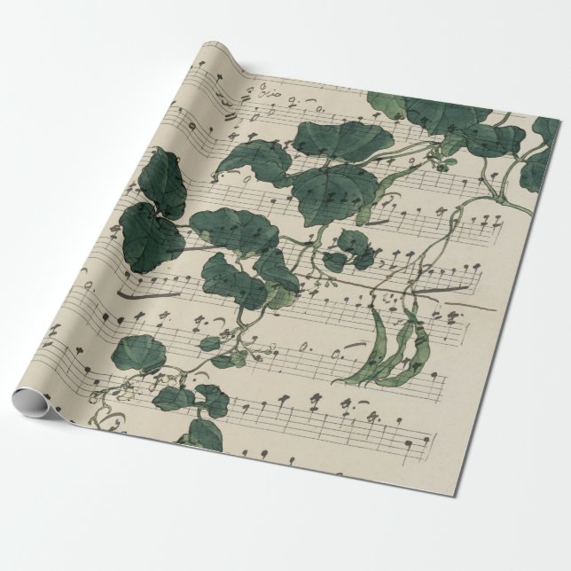 Papel De Regalo Hojas musicales de hojas antiguas (Desenrollado)
