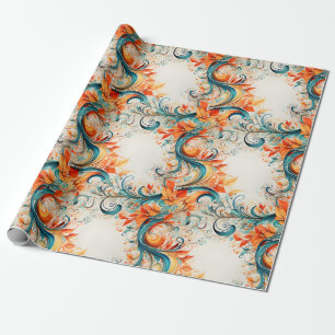 Papel De Regalo Hojas naranjas y azul verdoso