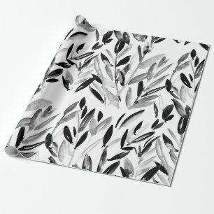 Papel De Regalo Hojas naturales de acuarelas elegantes en blanco y