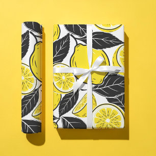 Papel De Regalo Hojas Negras y Limón Negrita Moderno Patrón Perfec