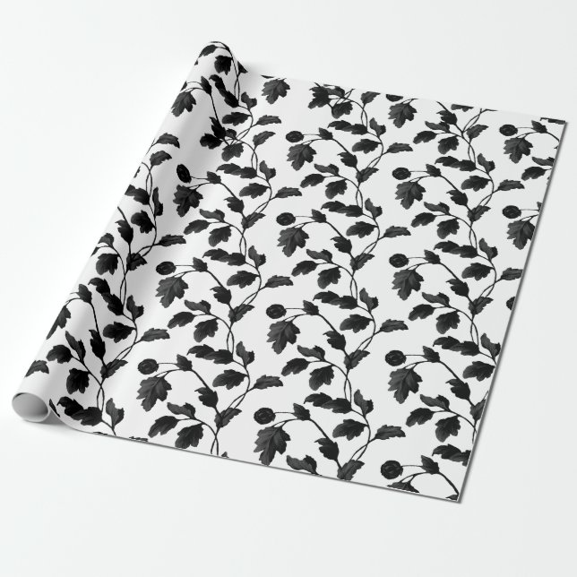 Papel De Regalo Hojas Negras Y Tejidos Florales De Estem (Desenrollado)