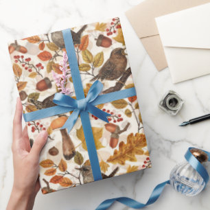 Papel De Regalo Hojas otoñales, bayas, setas y venas