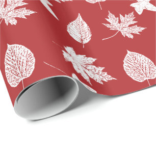 Papel De Regalo Hojas otoñales - blanco y rojo oscuro