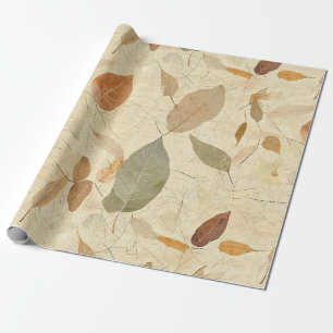 Papel De Regalo Hojas Prensadas de Herbario Vintage Marrón Dorado 