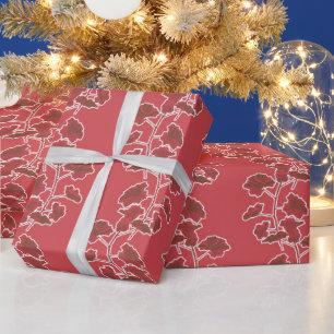 Papel De Regalo Hojas rojas rayadas patrón botánico