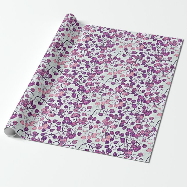 Papel De Regalo Hojas rosadas + moradas (Desenrollado)