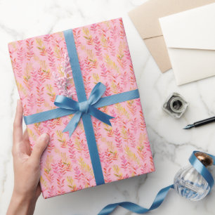 Papel De Regalo Hojas rosadas y amarillas sobre rosa