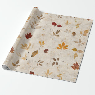 Papel De Regalo Hojas rústicas de color marrón amarillento con amb