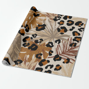 Papel De Regalo Hojas tropicales abstractas y camuflado de leopard