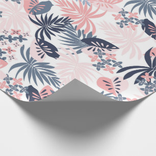 Papel De Regalo Hojas tropicales Azul polvoriento rosa de la Marin