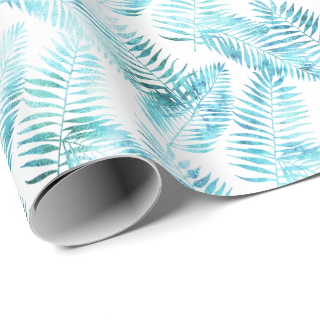 Papel De Regalo Hojas tropicales azules de Aqua (Esquina del rollo)