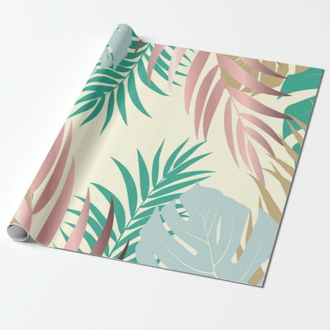 Papel De Regalo Hojas tropicales cortas (Desenrollado)
