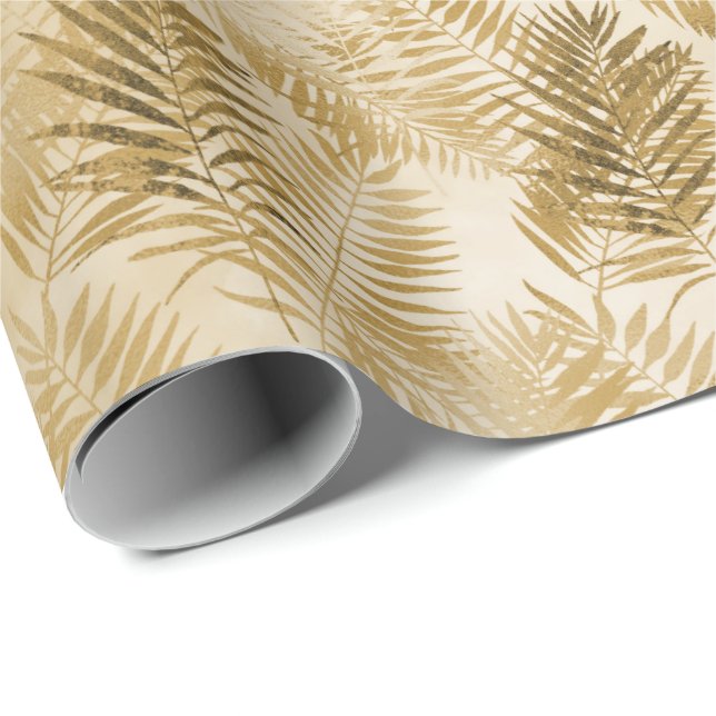 Papel De Regalo Hojas tropicales de arena dorada (Esquina del rollo)