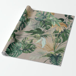 Papel De Regalo Hojas tropicales de color de agua verde