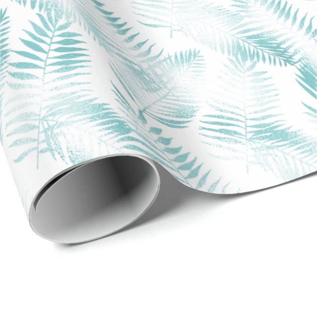Papel De Regalo Hojas tropicales de Mint Aqua Ombre (Esquina del rollo)