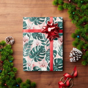 Papel De Regalo Hojas tropicales de Monstera y orquídeas delicadas