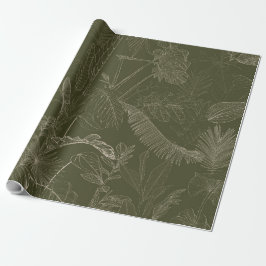Papel De Regalo Hojas tropicales de palma dibujadas a mano verde.