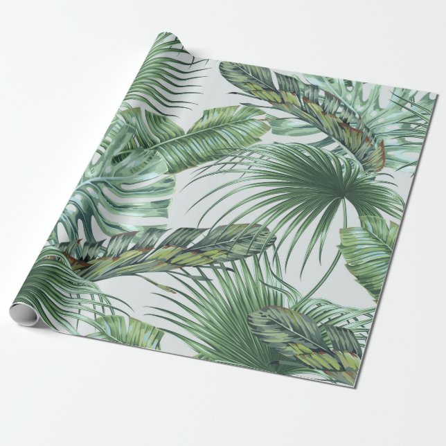 Papel De Regalo Hojas tropicales de palma, monstera, hoja de pláta (Desenrollado)